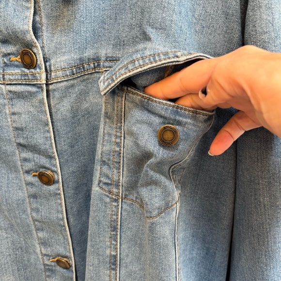 Woman Within Long Stretch Denim Jean Jacket Mid-Thigh 32W XXXL Classic - Picture 7 of 11